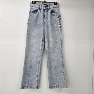 REV Revelation Light Blue Distressed Acid Wash High Rise Wide Leg Denim Size 28